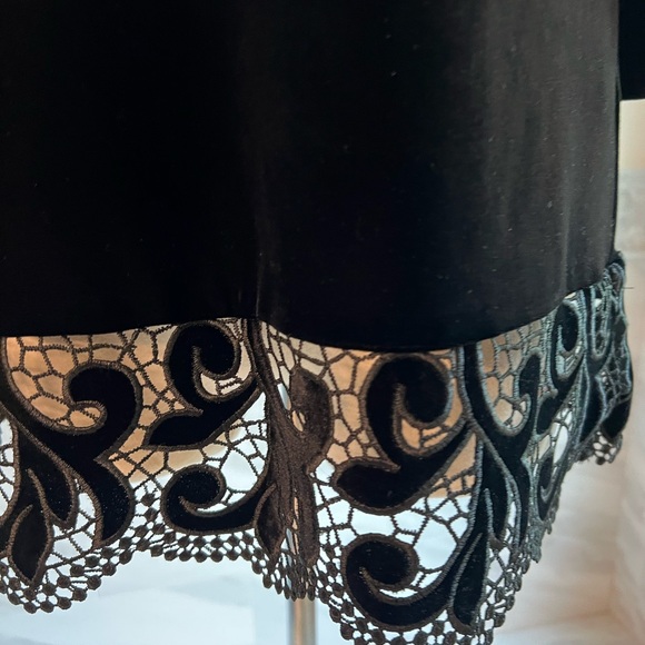 Chico’s Stretch Velvet 3/4 Sleeves Embroidered Hem Top - Picture 3 of 9